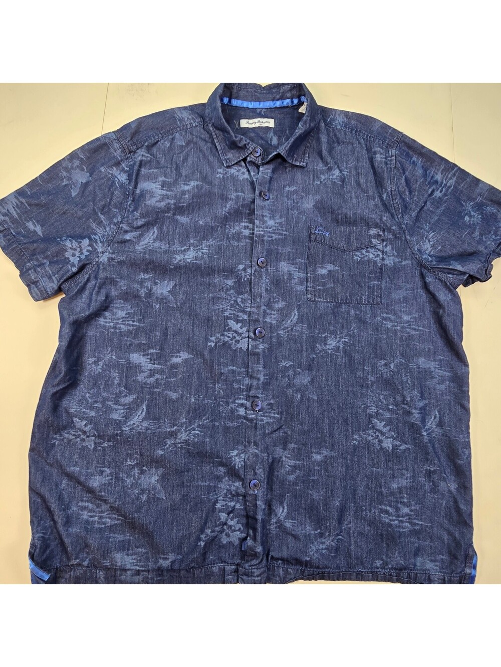 Tommy Bahama Short Sleeve Button Front Shirt Blue Floral XXL Silk Blend